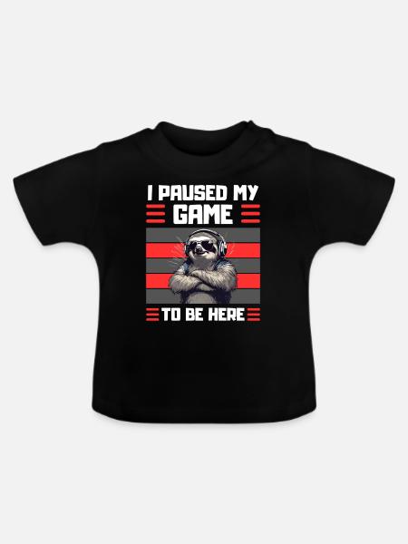 Lustiges Faultier Gamer Design - Baby Bio-T-Shirt mit Rundhals - Schwarz