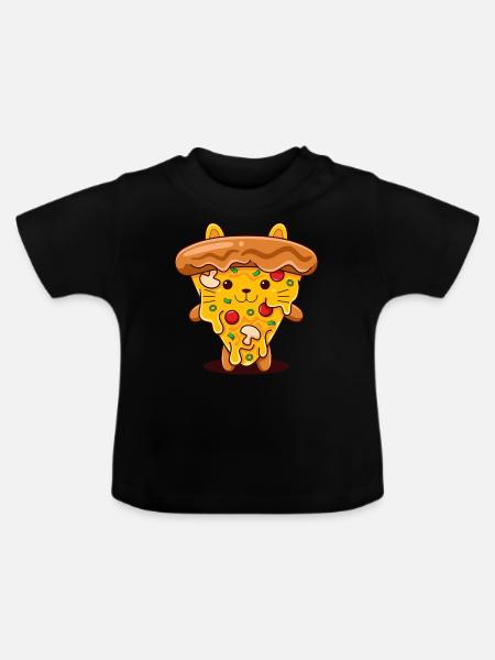Pizza Cat Kawaii Illustration - Baby Bio-T-Shirt mit Rundhals - Schwarz