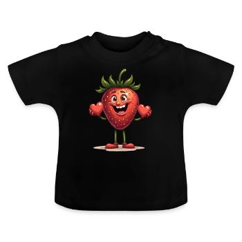 Drôle de fraises fraises fruits - T-shirt bio col rond Bébé - noir - Devant
