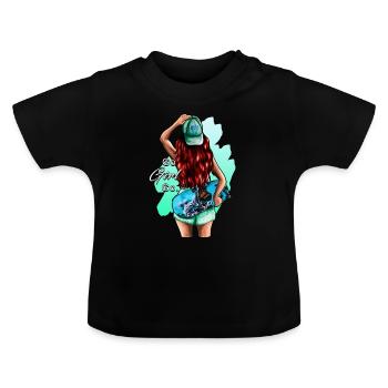 SkateR Girl - rousse - T-shirt bio col rond Bébé - noir - Devant