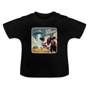 Außerirdische Begegnung Mit Kuh Und UFO - Baby Bio-T-Shirt mit Rundhals - Schwarz - Vorne