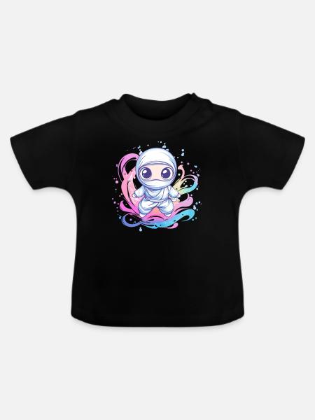Ninja im Farbwirbel - Baby Bio-T-Shirt mit Rundhals - Schwarz