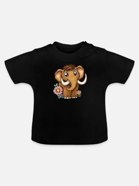 Blumen Mammut mit Knopfaugen - Baby Bio-T-Shirt mit Rundhals - Schwarz