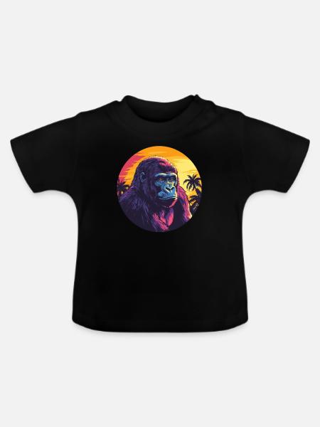 Gorilla im Sonnenuntergang - Baby Bio-T-Shirt mit Rundhals - Schwarz