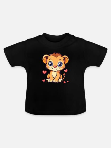 Löwe mit Herzchen - Baby Bio-T-Shirt mit Rundhals - Schwarz
