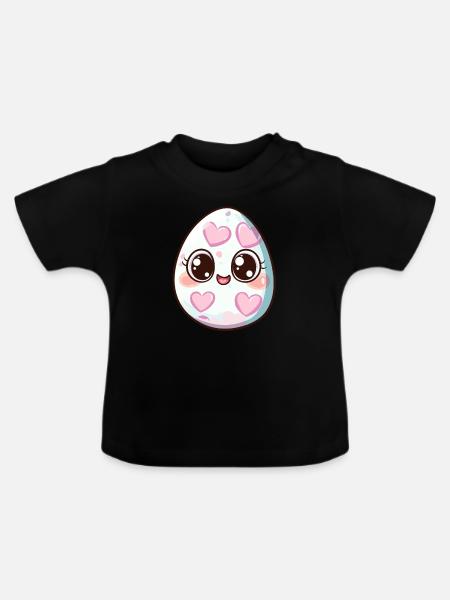 Süßes Ei mit Herzchen - Baby Bio-T-Shirt mit Rundhals - Schwarz