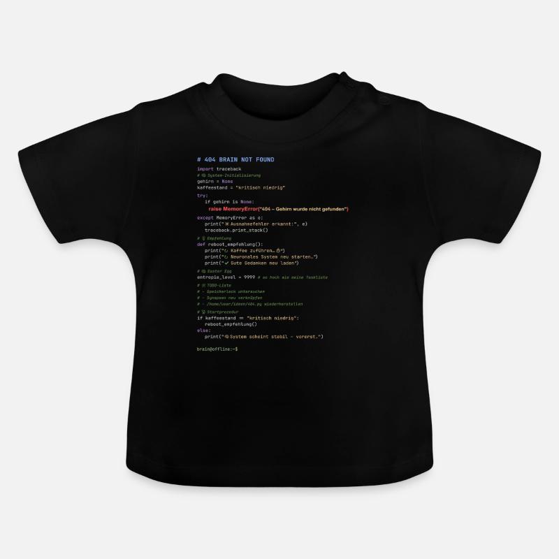 404 Cerveau introuvable Code Python - T-shirt bio col rond Bébé - noir