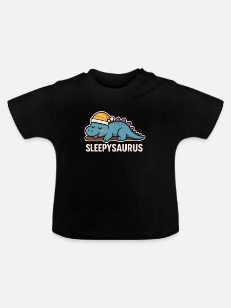 Sleepysaurus Dino Schlafshirt - Baby Bio-T-Shirt mit Rundhals - Schwarz