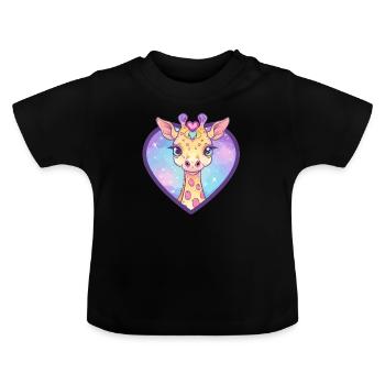 Herzgiraffe mit Glitzerblick - Baby Bio-T-Shirt mit Rundhals - Schwarz - Vorne