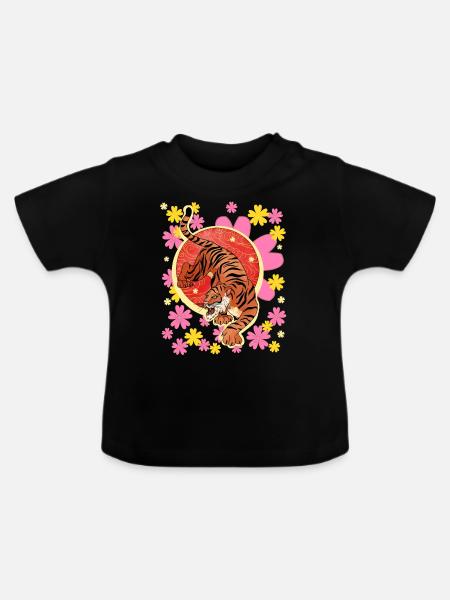 Tiger national day - Baby Bio-T-Shirt mit Rundhals - Schwarz