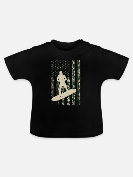 Wakeboarding US Flag Wakeboarding Wakesurfing - Baby Bio-T-Shirt mit Rundhals - Schwarz