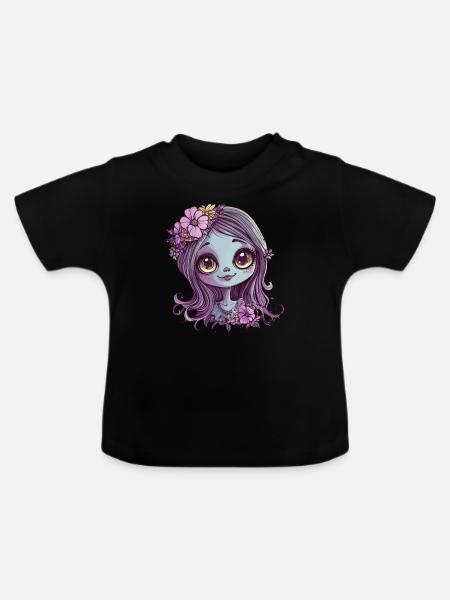Blumenkind mit Glanzblick - Baby Bio-T-Shirt mit Rundhals - Schwarz