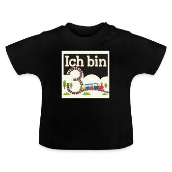 Ich bin 3 Zug Eisenbahn 3. Geburtstag - Baby Bio-T-Shirt mit Rundhals - Schwarz - Vorne