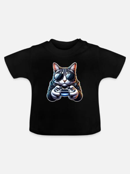 Katze Gamer Gaming Nerd - Baby Bio-T-Shirt mit Rundhals - Schwarz