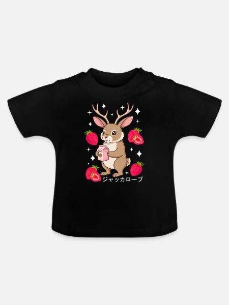 Jackalope Erdbeer Milchshake - Baby Bio-T-Shirt mit Rundhals - Schwarz