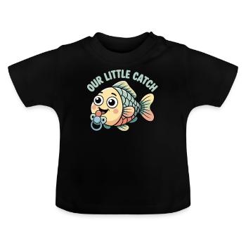 Chemise pour bébé avec drôle de poisson et tétine - T-shirt bio col rond Bébé - noir - Devant