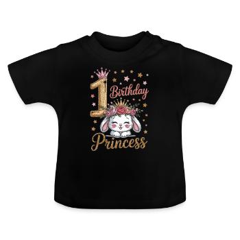Geburtstags Mädchen 1 Jahr mit Glitzer und Hase - Baby Bio-T-Shirt mit Rundhals - Schwarz - Vorne