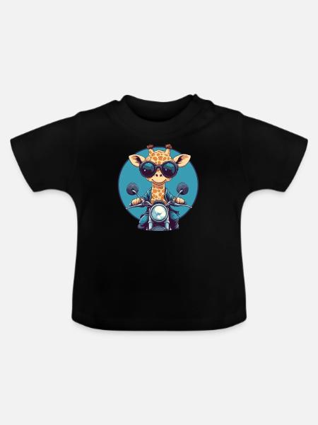 Giraffe mit Sonnenbrille - Baby Bio-T-Shirt mit Rundhals - Schwarz