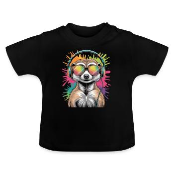 Dj suricate avec lunettes de soleil T-Shirt - T-shirt bio col rond Bébé - noir - Devant