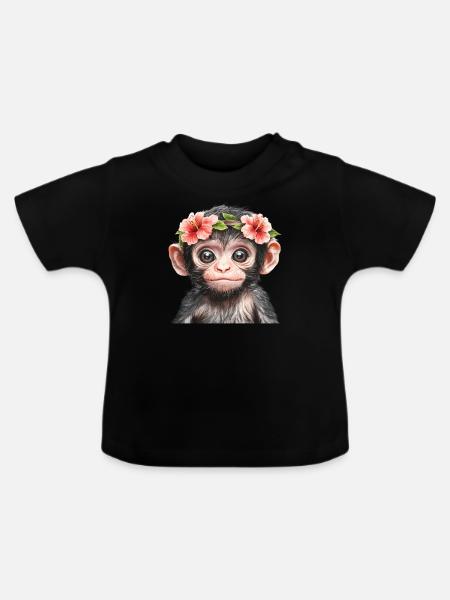 Lächelnder Babyaffe - Baby Bio-T-Shirt mit Rundhals - Schwarz
