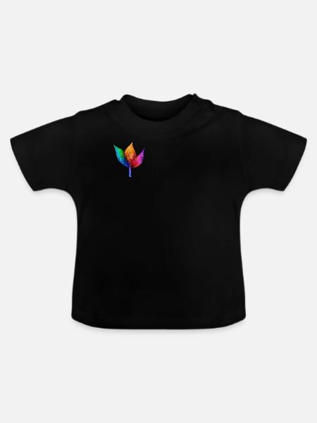 Regenbogengeometrisches Blatt - Baby Bio-T-Shirt mit Rundhals - Schwarz