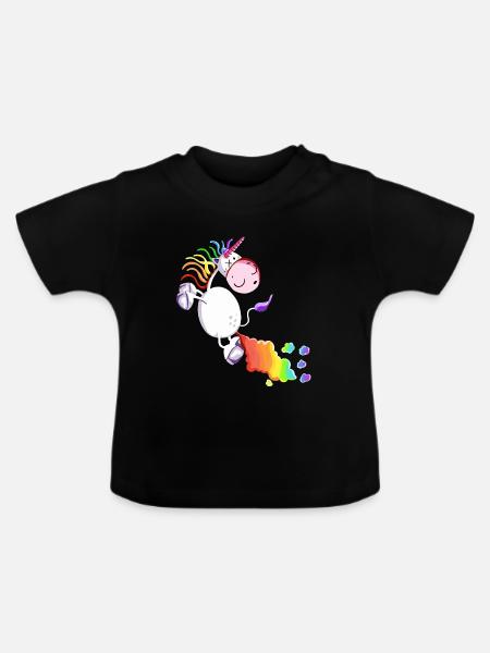 Einhorn lässt es krachen - Baby Bio-T-Shirt mit Rundhals - Schwarz