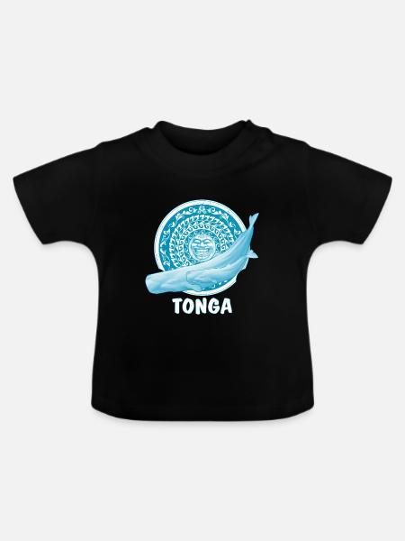 Pottwale und Tikimaske - Baby Bio-T-Shirt mit Rundhals - Schwarz
