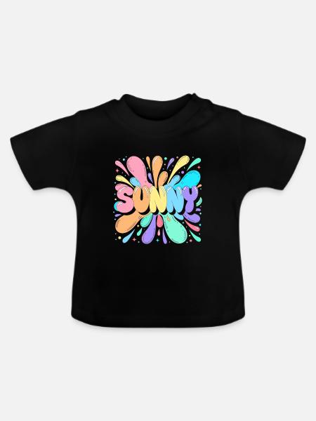 Sunny Splash Mehrfarbige Buchstaben - Baby Bio-T-Shirt mit Rundhals - Schwarz