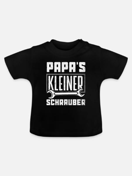 Papas Kleiner Schrauber Auto Werkstatt Kinder - Baby Bio-T-Shirt mit Rundhals - Schwarz