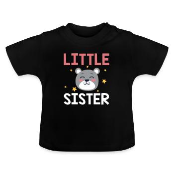 Little Sister - Baby Organic T-Shirt with Round Neck - black - Front