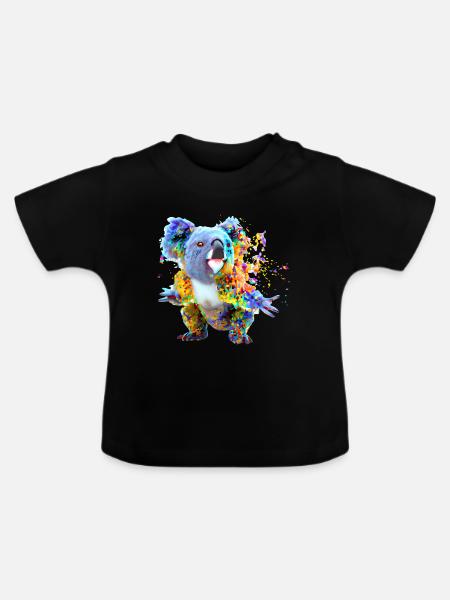 Koala in Farbexplosion - Baby Bio-T-Shirt mit Rundhals - Schwarz