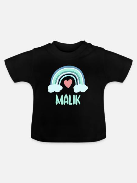 Malik Name Regenbogen Baby - Baby Bio-T-Shirt mit Rundhals - Schwarz