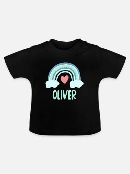 Oliver Name Regenbogen Baby - Baby Bio-T-Shirt mit Rundhals - Schwarz