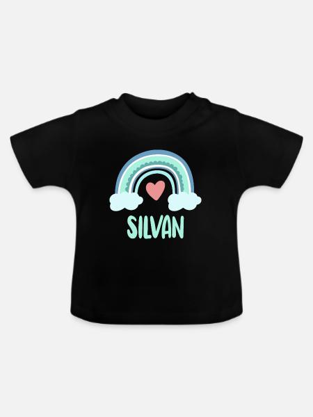 Silvan Name Regenbogen Baby - Baby Bio-T-Shirt mit Rundhals - Schwarz