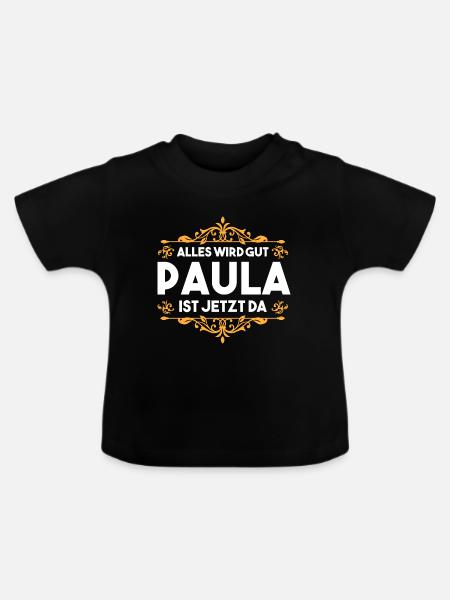 Name Paula - Baby Bio-T-Shirt mit Rundhals - Schwarz