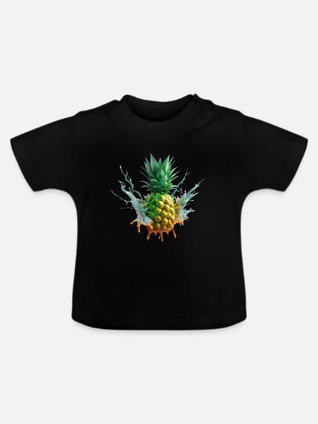Farbenfrohe Ananas - Baby Bio-T-Shirt mit Rundhals - Schwarz