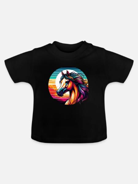 Arabische Pferdekunst - Baby Bio-T-Shirt mit Rundhals - Schwarz
