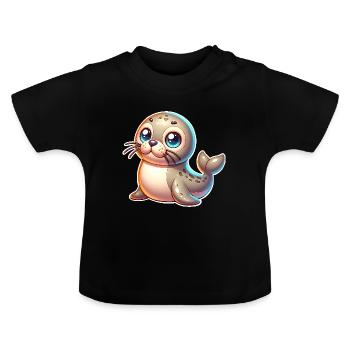 Robbe Seehund - Baby Bio-T-Shirt mit Rundhals - Schwarz - Vorne
