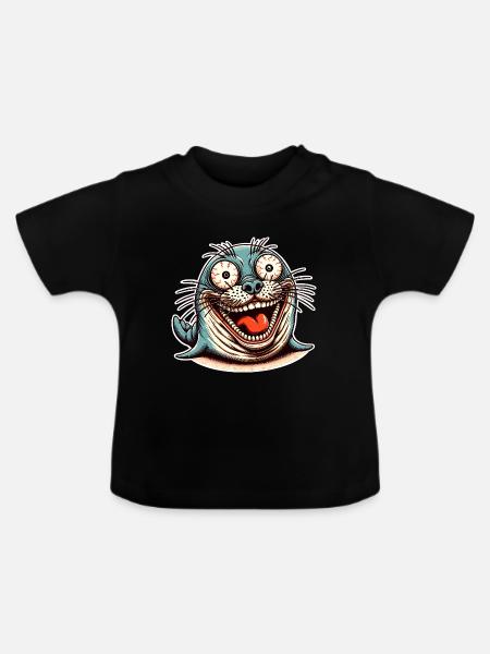 Robbe Seehund - Baby Bio-T-Shirt mit Rundhals - Schwarz