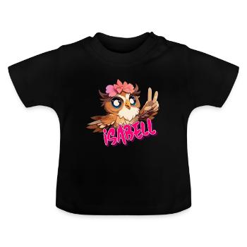 ISABELL - Beautiful Girl Name with Cute OWL - Baby Organic T-Shirt with Round Neck - black - Front