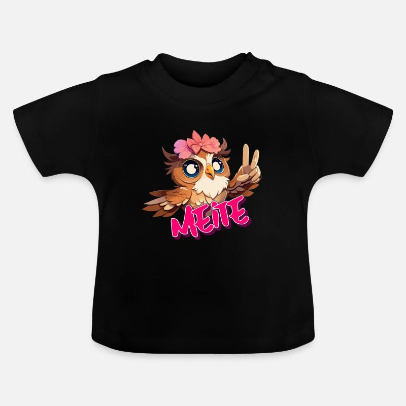 MEITE - Schöner Mädchen Name mit süßer EULE - Baby Bio-T-Shirt mit Rundhals - Schwarz
