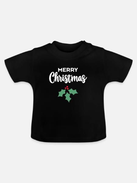 Frohe Weihnachten Stechpalme - Baby Bio-T-Shirt mit Rundhals - Schwarz