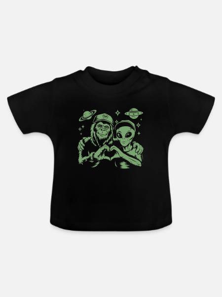 Alien & Bigfoot – Cosmic Friendship - Baby Bio-T-Shirt mit Rundhals - Schwarz