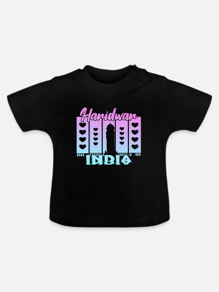 Haridwar India Sonnenuntergang - Baby Bio-T-Shirt mit Rundhals - Schwarz