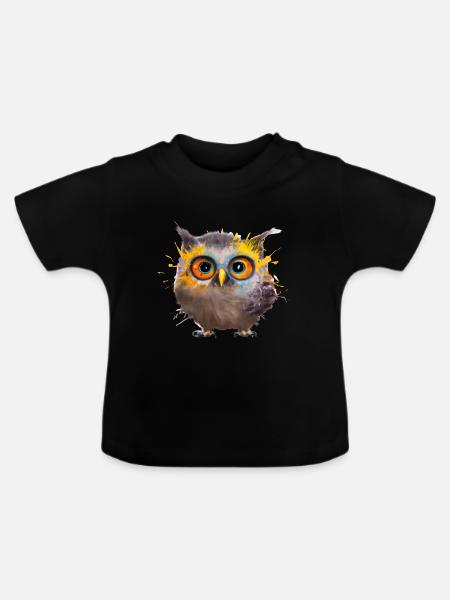 Farbenfrohe Eulen-Illustration - Baby Bio-T-Shirt mit Rundhals - Schwarz