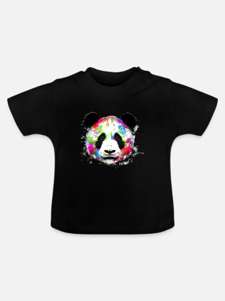 Bunter Panda - Baby Bio-T-Shirt mit Rundhals - Schwarz