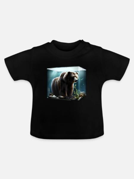 Bär im Aquarium - Baby Bio-T-Shirt mit Rundhals - Schwarz