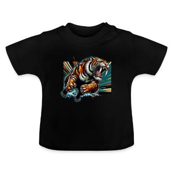 Säbelzahntiger Smilodon Eiszeit Raubtier Großkatze - Baby Bio-T-Shirt mit Rundhals - Schwarz - Vorne