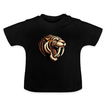 Säbelzahntiger Smilodon Eiszeit Raubtier Großkatze - Baby Bio-T-Shirt mit Rundhals - Schwarz - Vorne