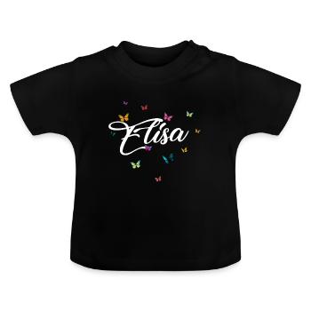 ELISA - Girl Name with Colorful Butterflies - Baby Organic T-Shirt with Round Neck - black - Front